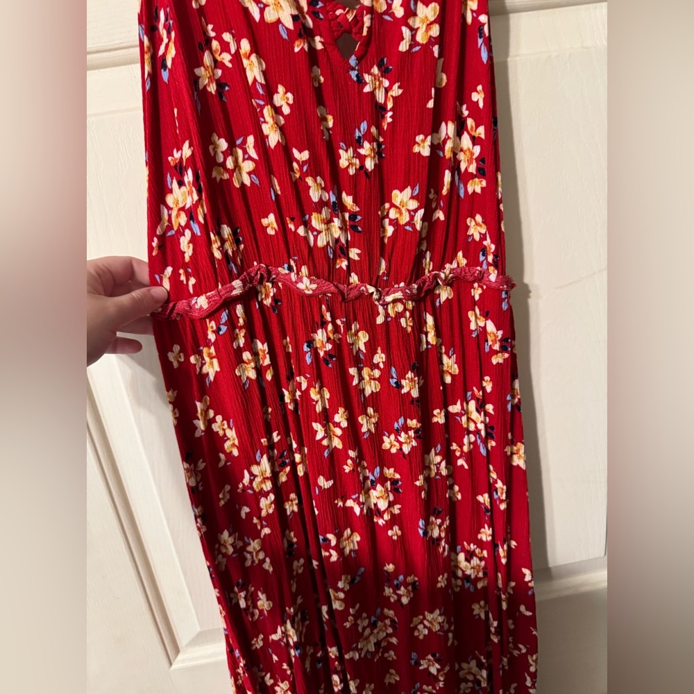 Xhilaration Midi Tank Top Dress | Red Floral | Criss-Cross Back - Picture 4 of 8